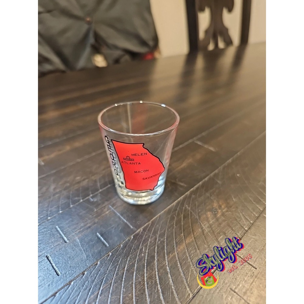 Vintage Novelty Georgia Red Map Logo Clear Shot Glass One‎ Piece